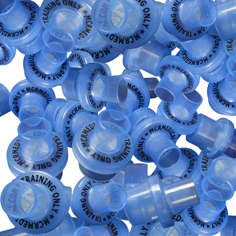 Blue medical syringe tips with 'Training Only' text on a white background