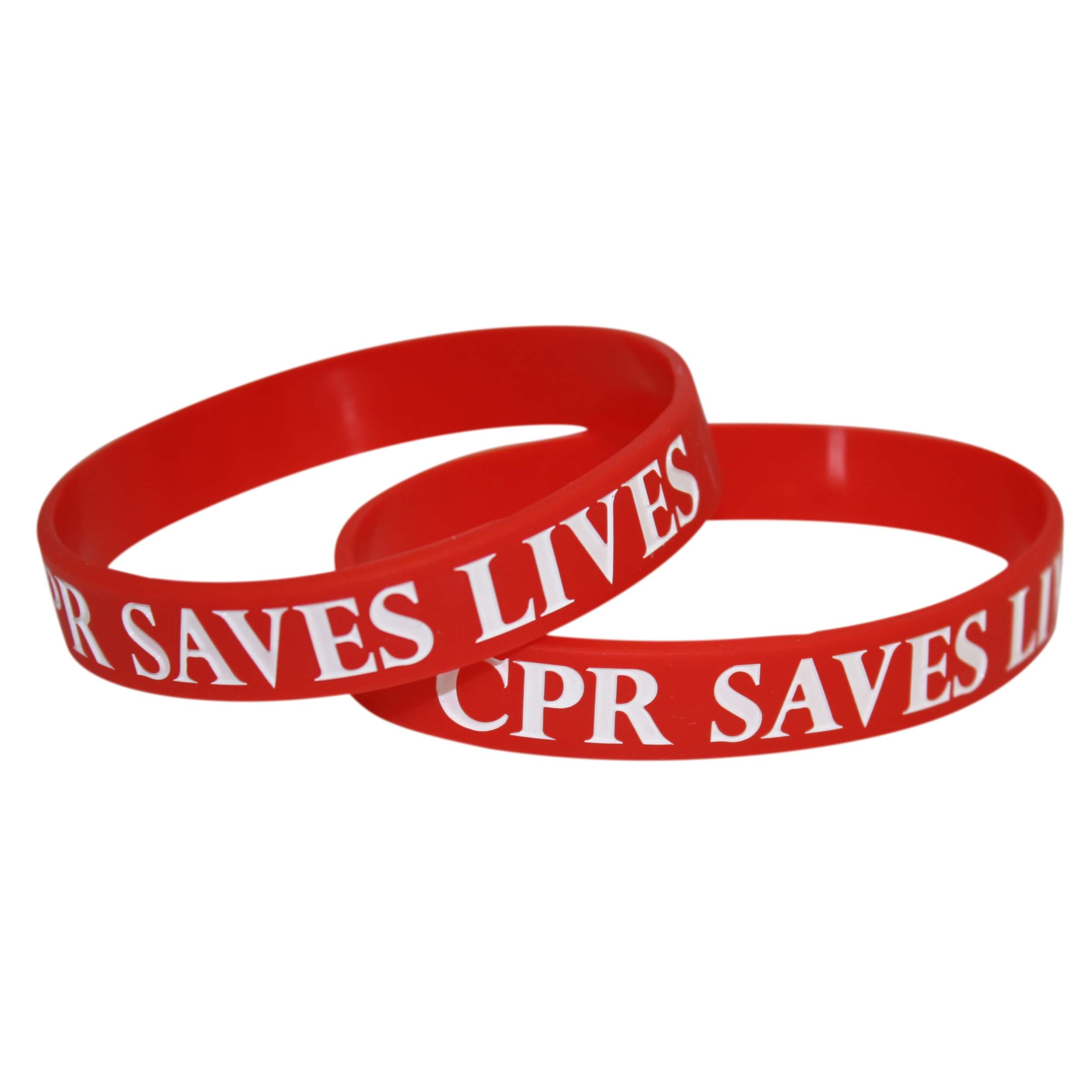 Pack of 50 Silicone Wrist Bands (CPR TRAINED / C-A-B 30:2 & CPR Saves Lives) - Red