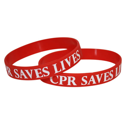 Pack of 50 Silicone Wrist Bands (CPR TRAINED / C-A-B 30:2 & CPR Saves Lives) - Red