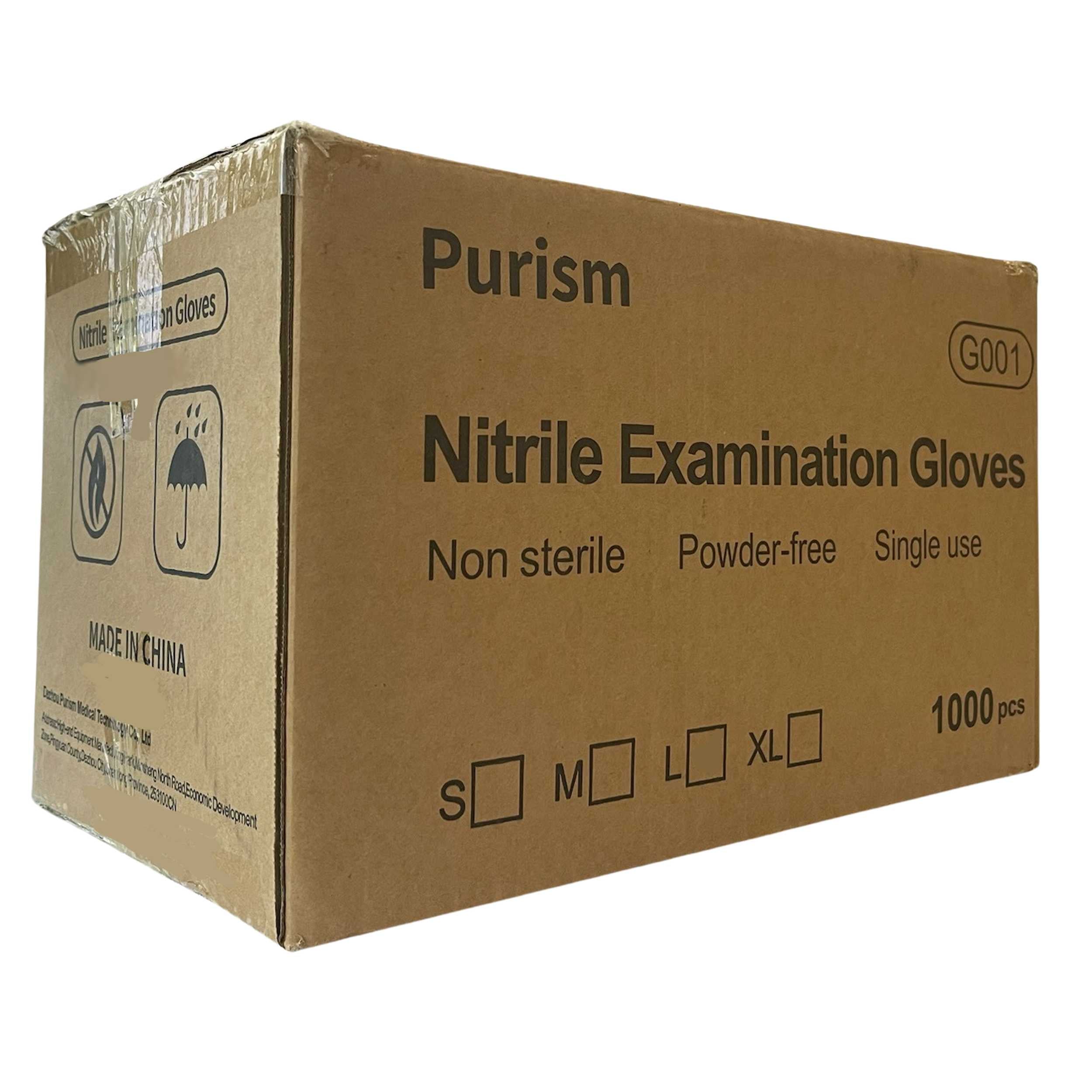 Case of NITRILE Powder Free Exam Gloves, MEDIUM, Purism