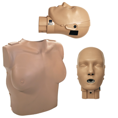 PRESTAN - PRO+ Female Manikin - The dark tone female torso with the front view and side view of the PRO+ head. 