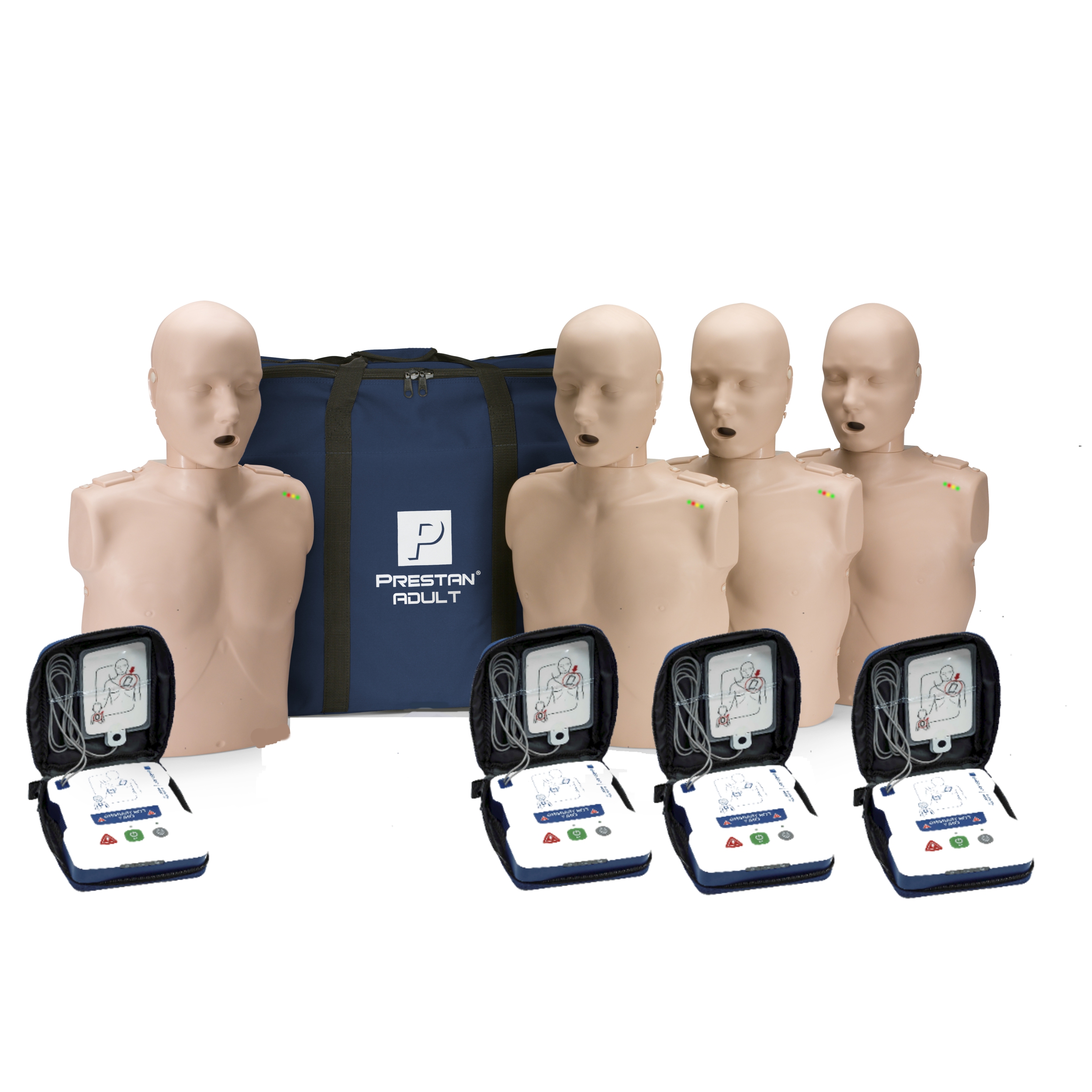 CPR Manikin Kit, 4-Pack Adult with AED Trainers & CarryAll Bag